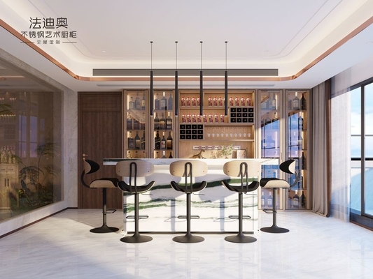 Wood Grain Wine Cabinet Solution Stainless Steel Craftsmanship With Integrated Lighting