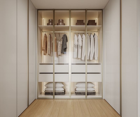 Modern Elegance Stainless Steel Wardrobe With Gold Accents Wear Resistant