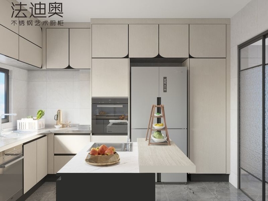 Fadior U-Shaped Modern Stainless Steel Kitchen Cabinet With Arc Doors And Handle-Free Design