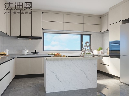 Fadior U-Shaped Modern Stainless Steel Kitchen Cabinet With Arc Doors And Handle-Free Design