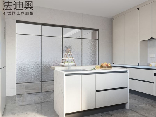 Fadior U-Shaped Modern Stainless Steel Kitchen Cabinet With Arc Doors And Handle-Free Design