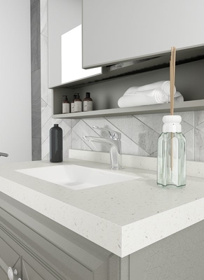 Grey Stainless Steel Bathroom Vanity With Elegant Mirror Cabinet And Shaped Door