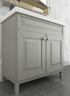 Grey Stainless Steel Bathroom Vanity With Elegant Mirror Cabinet And Shaped Door