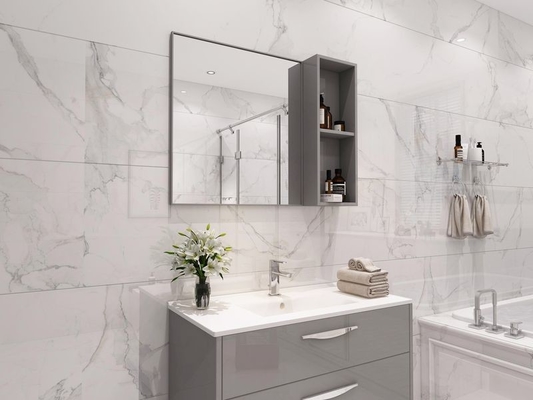 Stainless Steel Bathroom Vanity With Glossy Grey Finish And Modern Storage Design
