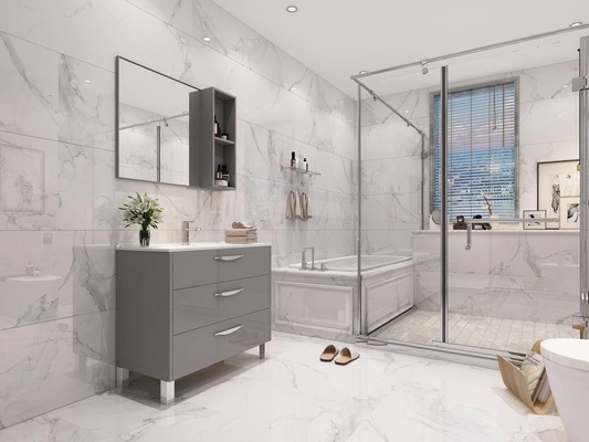 Stainless Steel Bathroom Vanity With Glossy Grey Finish And Modern Storage Design