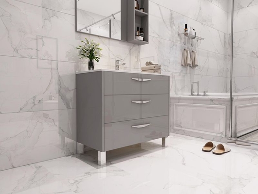 Stainless Steel Bathroom Vanity With Glossy Grey Finish And Modern Storage Design