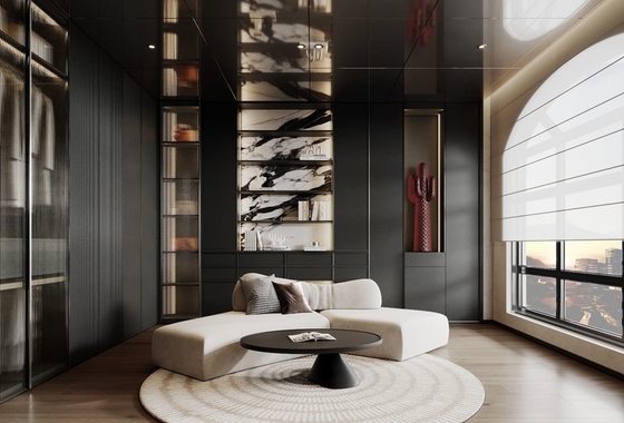 Fadior Premium Stainless Steel Wardrobe With Floor-To-Ceiling Elegance And Wave Panel Aesthetics
