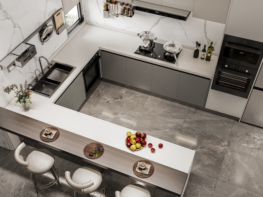 Fadior Complete Residential Stainless Steel Kitchen Cabinets With Beige Finish