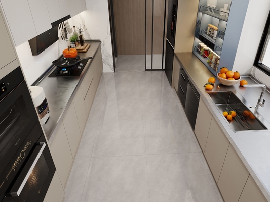 Off-White Stainless Steel U-Shaped Kitchen Cabinet With Seamlessly Integrated Design
