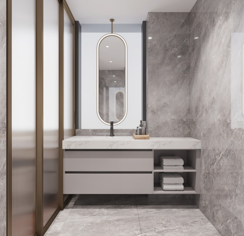 Moisture Proof Commercial Bathroom Sink Cabinets With Adjustable Oval Mirror