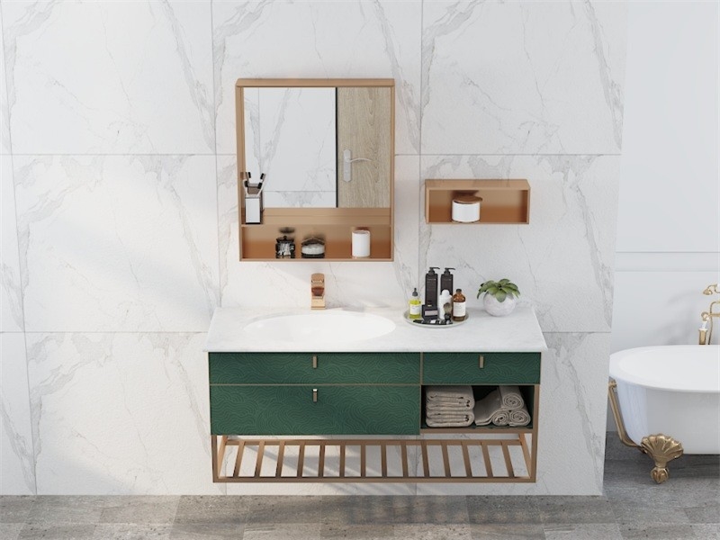 Sleek Stylish Lotus Green Bathroom Vanity Cabinet With Versatile Storage Options