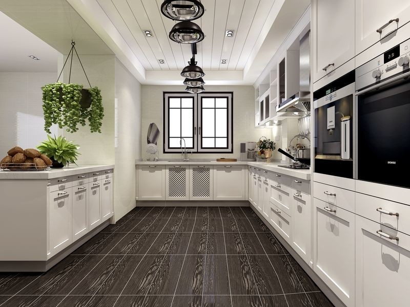 Fadior European Style U-Shaped Layout Stainless Steel Kitchen Cabinets With Embossed Door Panel