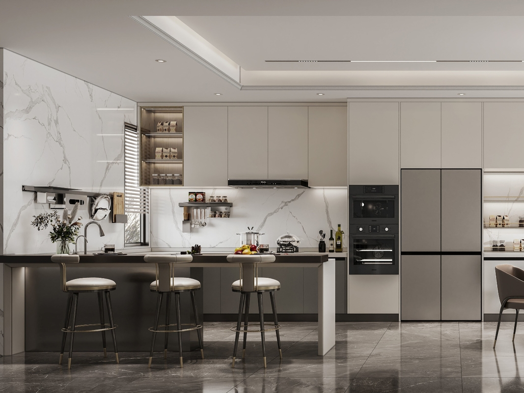 Fadior Complete Residential Stainless Steel Kitchen Cabinets With Beige Finish